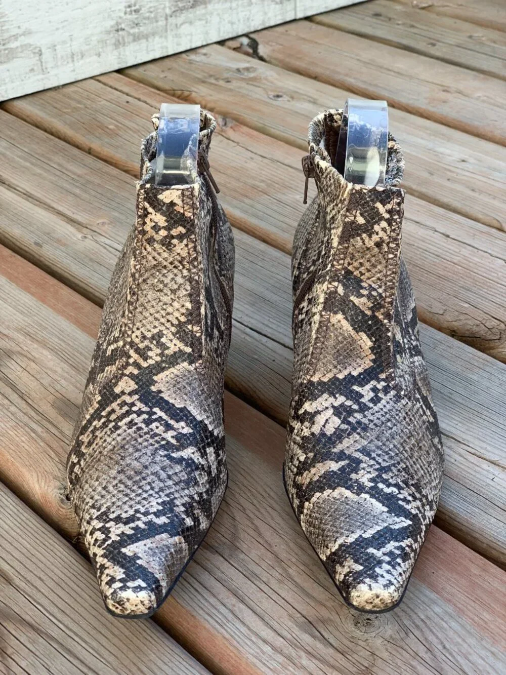 Vintage Franco Sarto Ankle Boot Brown Snakeskin Pointy Toe Kitten Heel Side Zip